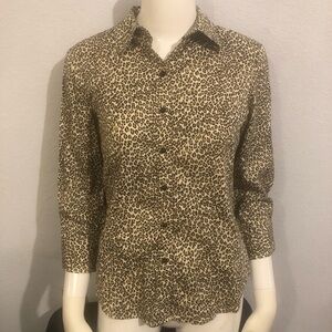 Talbots Stretch Animal Print Button Down Shirt